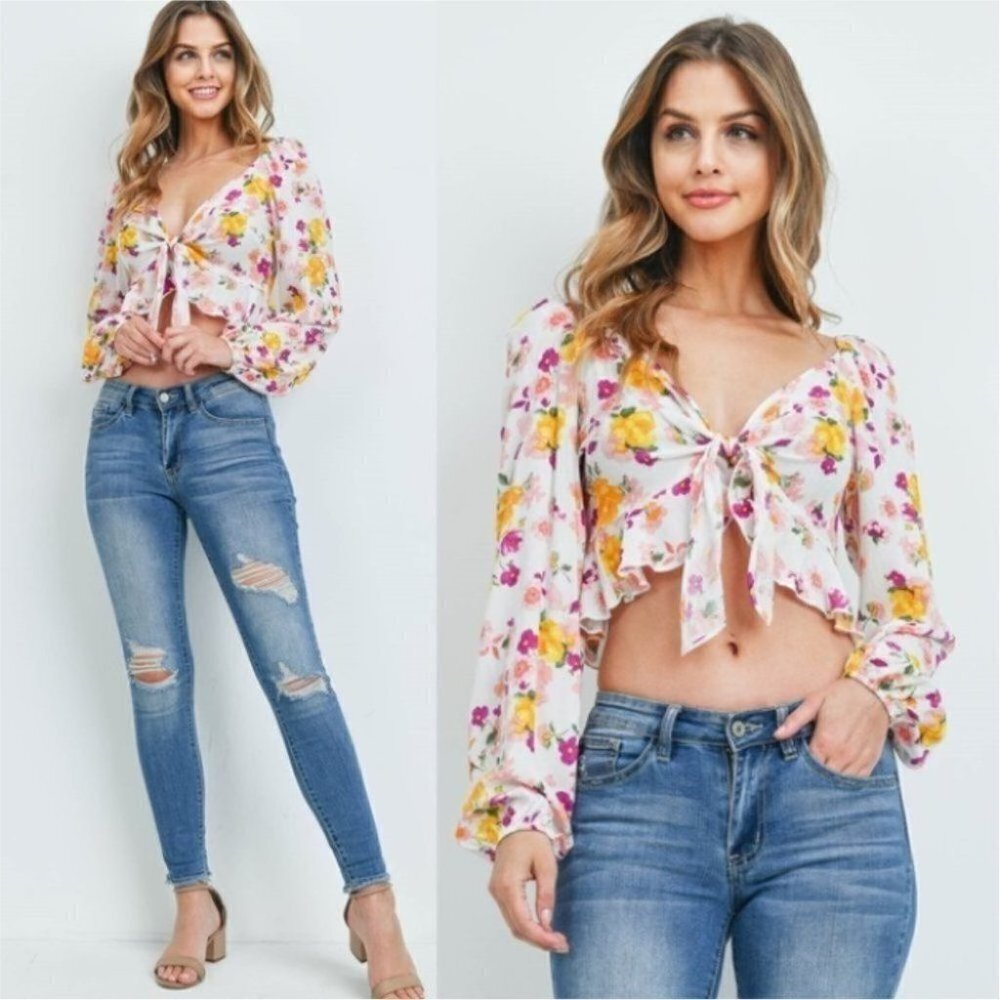 Romance is in the Air Floral Crop Top